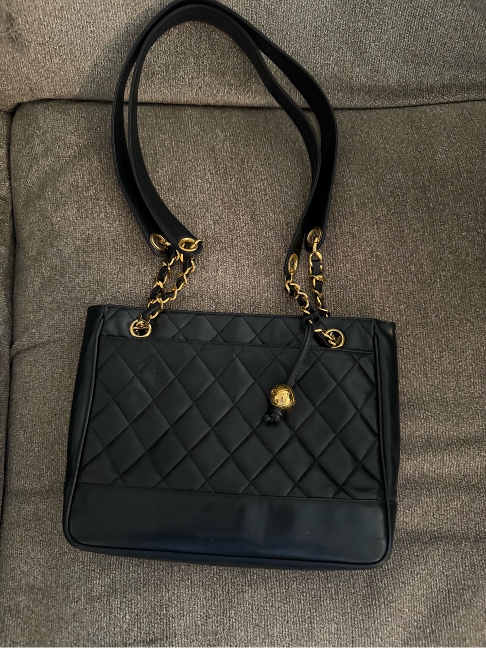 Vintage Chanel Black Quilted Lambskin Shopper Tote, 24k Gold Hardware